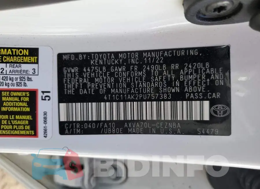 4T1C11AK2PU757383 Photo# 12