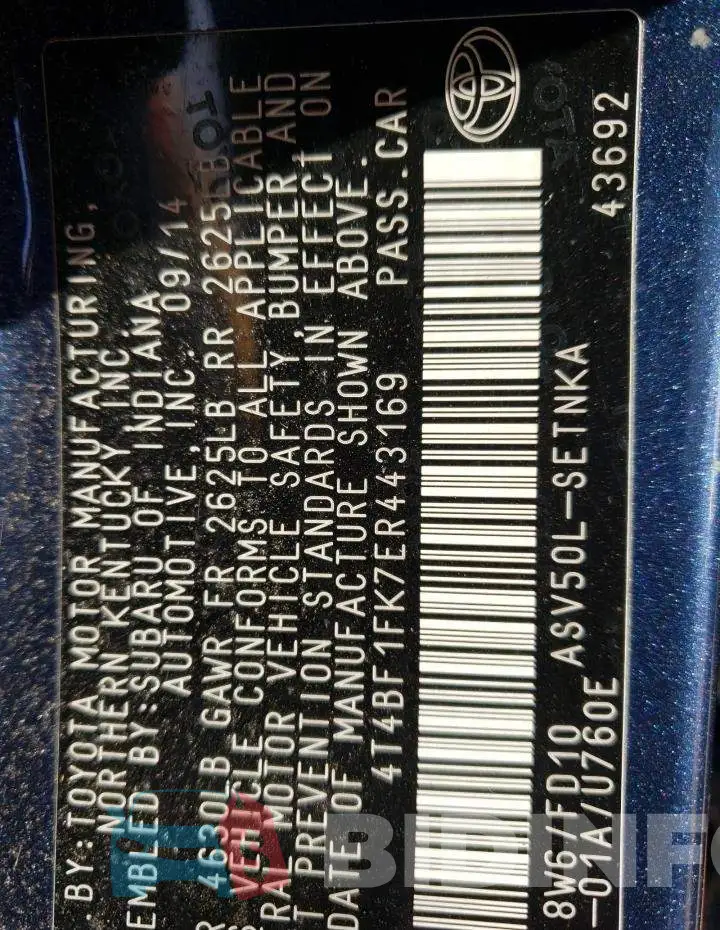 4T4BF1FK7ER443169 Photo# 13