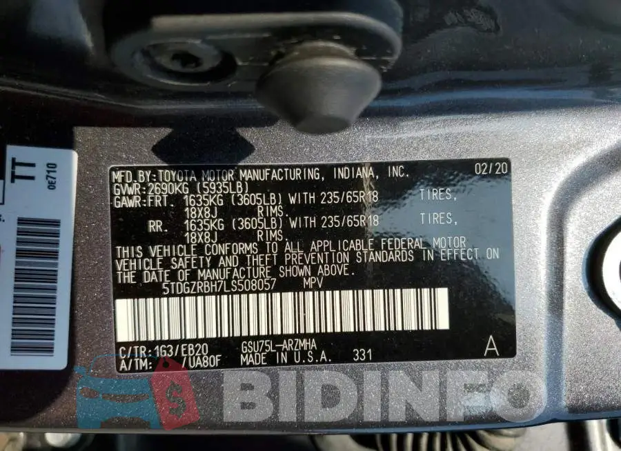 5TDGZRBH7LS508057 Photo# 13