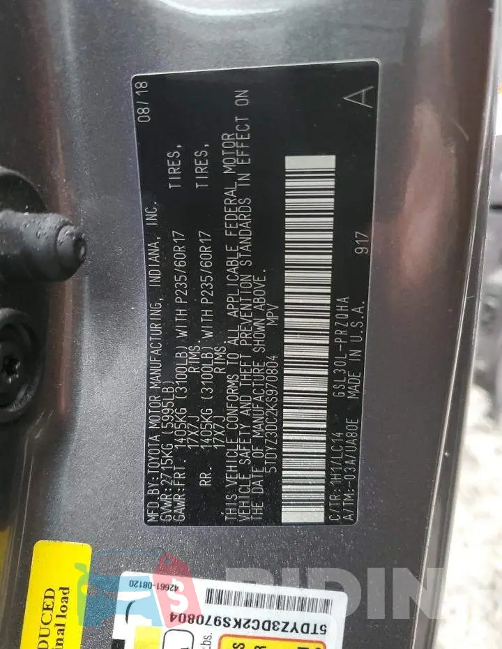5TDYZ3DC2KS970804 Photo# 14