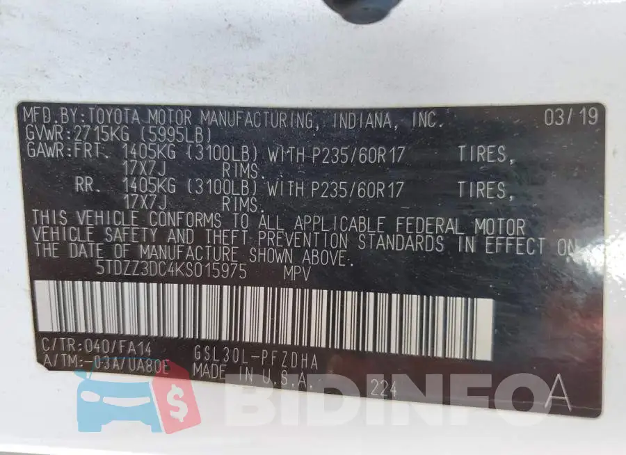 5TDZZ3DC4KS015975 Photo# 13