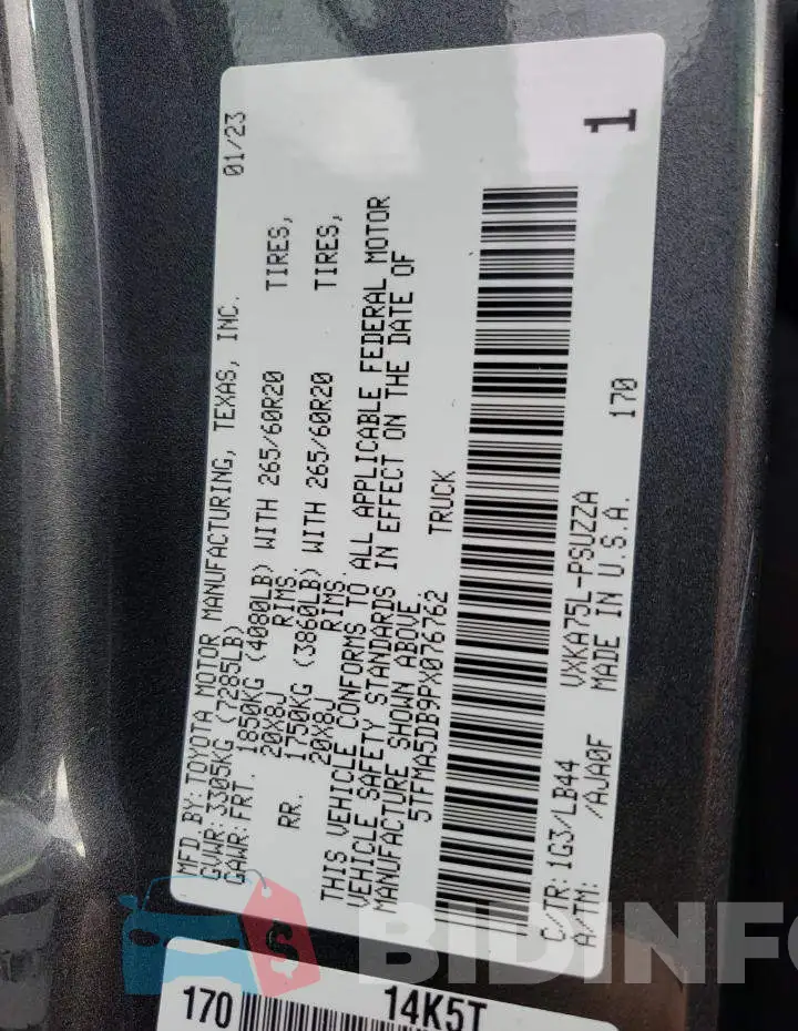 5TFMA5DB9PX076762 Photo# 12