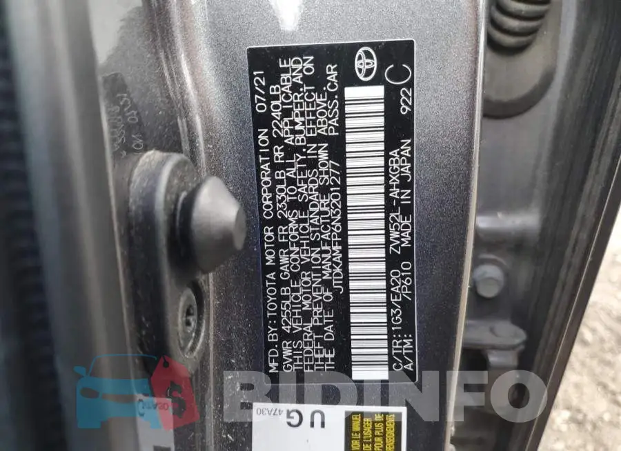 JTDKAMFP6N3201277 Photo# 12
