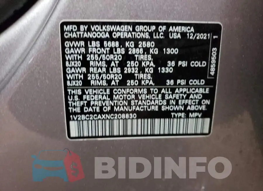 1V2BC2CAXNC208830 Photo# 14