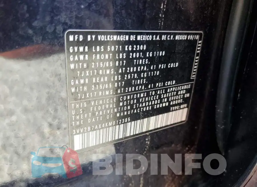 3VV2B7AX4KM012385 Photo# 12