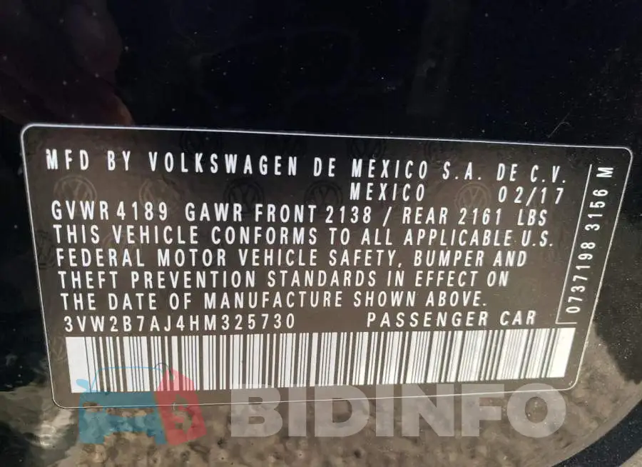 3VW2B7AJ4HM325730 Photo# 13