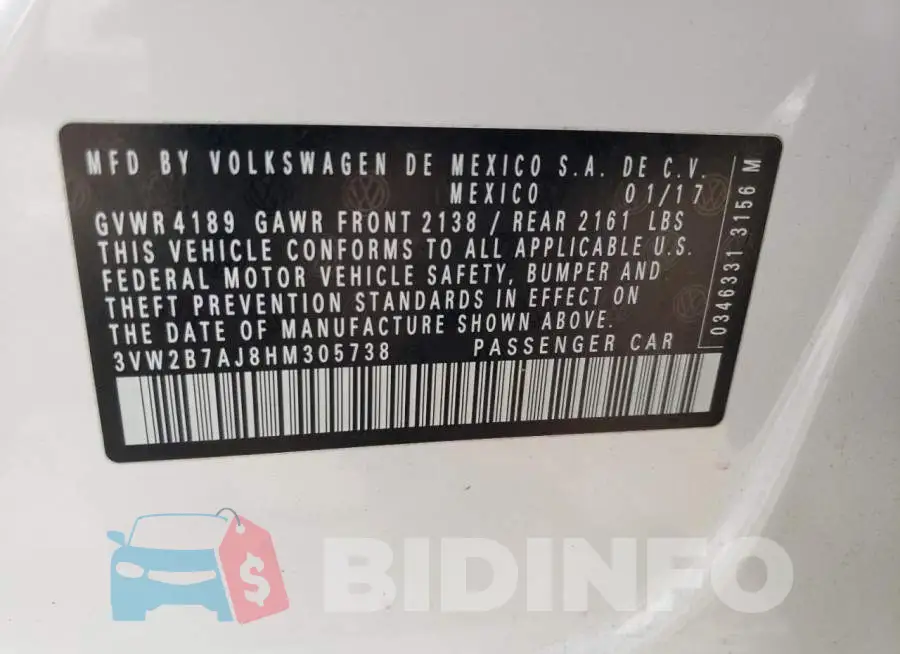 3VW2B7AJ8HM305738 Photo# 12