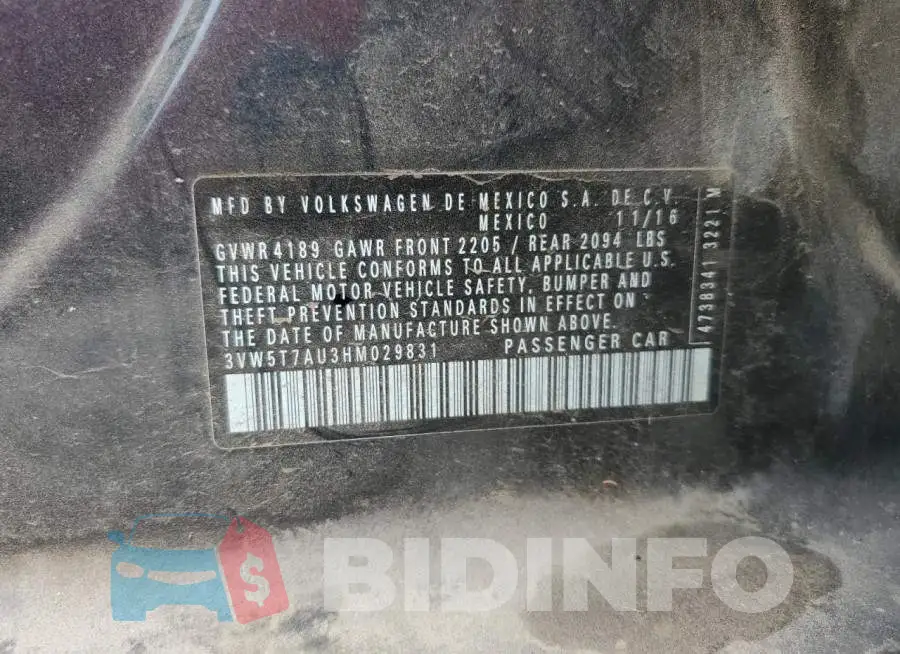 3VW5T7AU3HM029831 Photo# 12