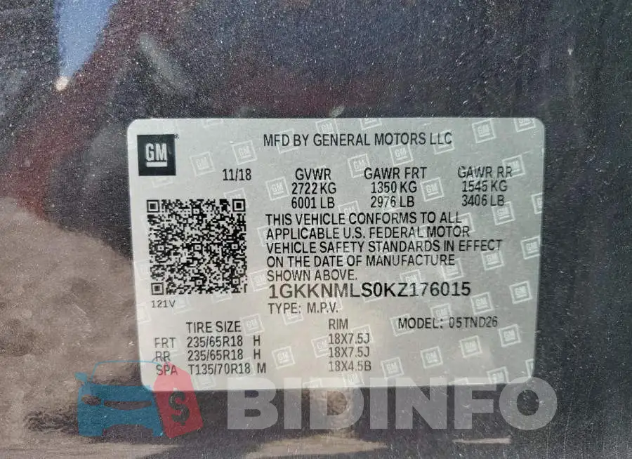 1GKKNMLS0KZ176015 Photo# 13