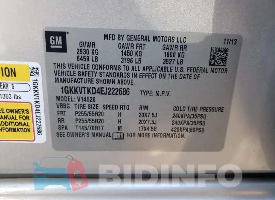 1GKKVTKD4EJ222686 Photo# 13