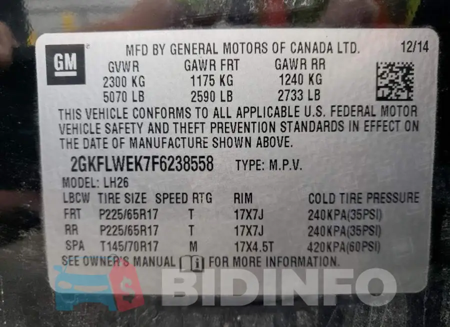 2GKFLWEK7F6238558 Photo# 14