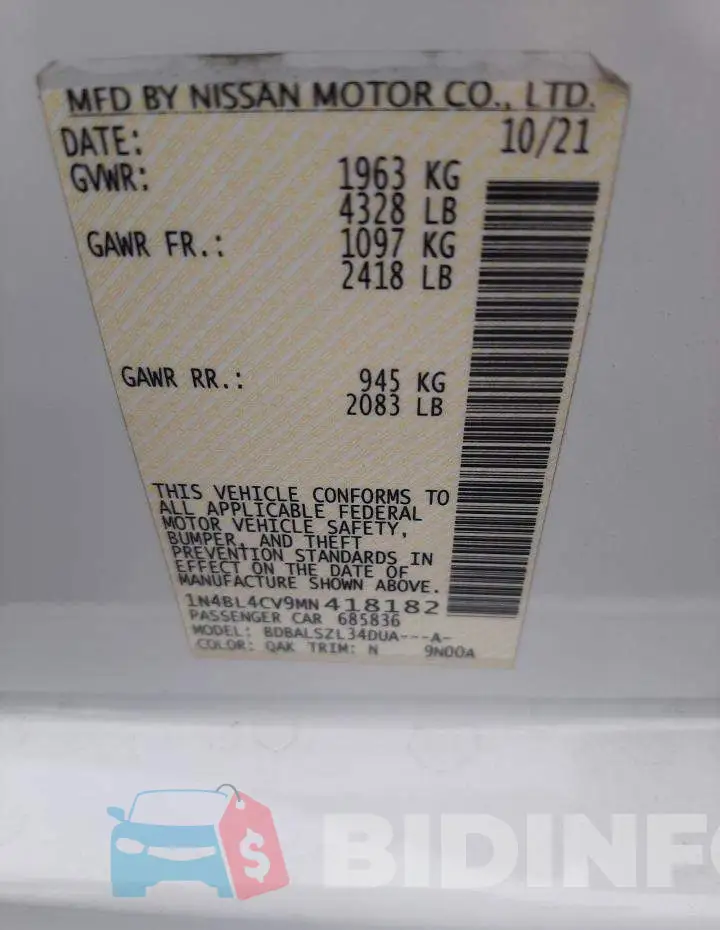 1N4BL4CV9MN418182 Photo# 12