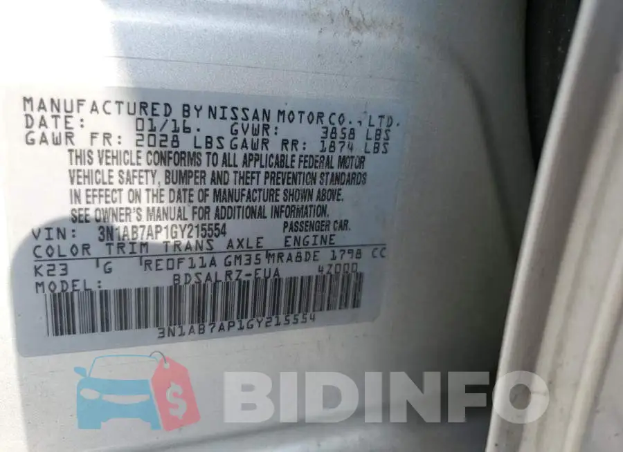 3N1AB7AP1GY215554 Photo# 12