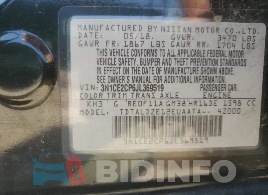 3N1CE2CP6JL369519 Photo# 13