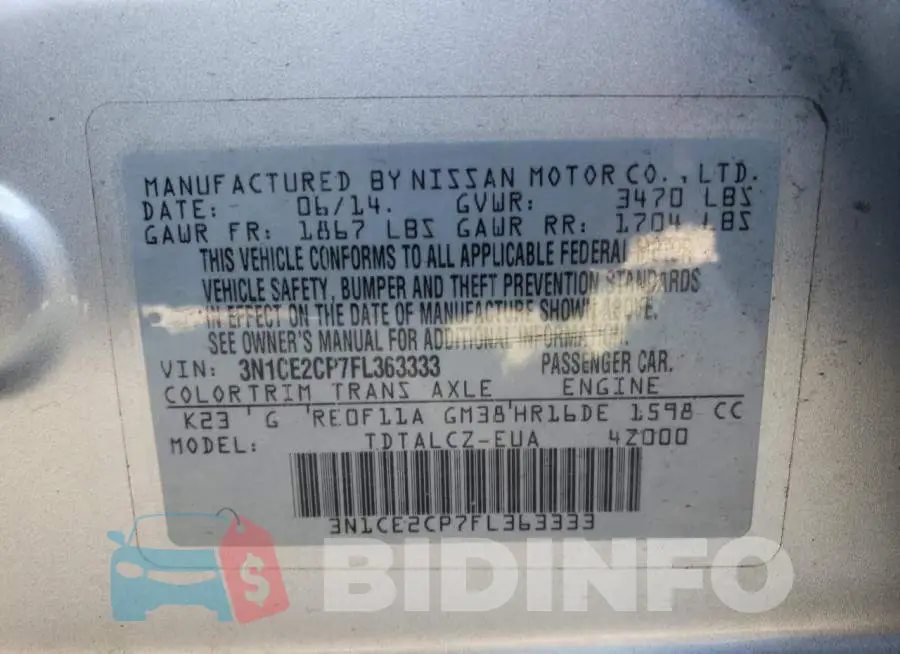 3N1CE2CP7FL363333 Photo# 13