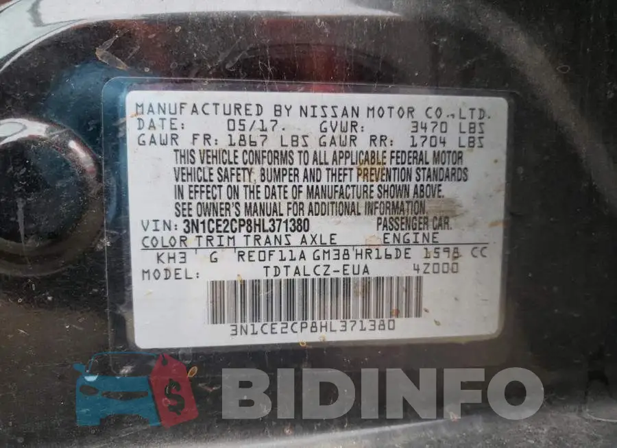 3N1CE2CP8HL371380 Photo# 12