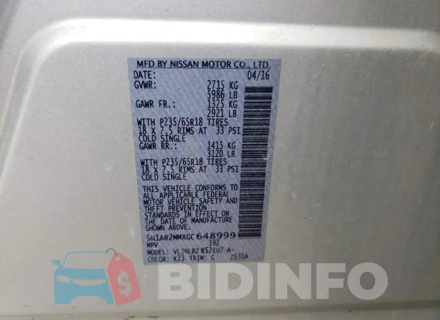 5N1AR2MMXGC648999 Photo# 13