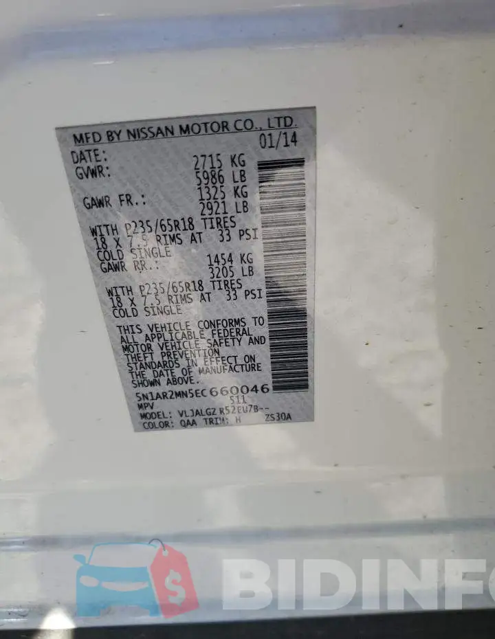 5N1AR2MN5EC660046 Photo# 13