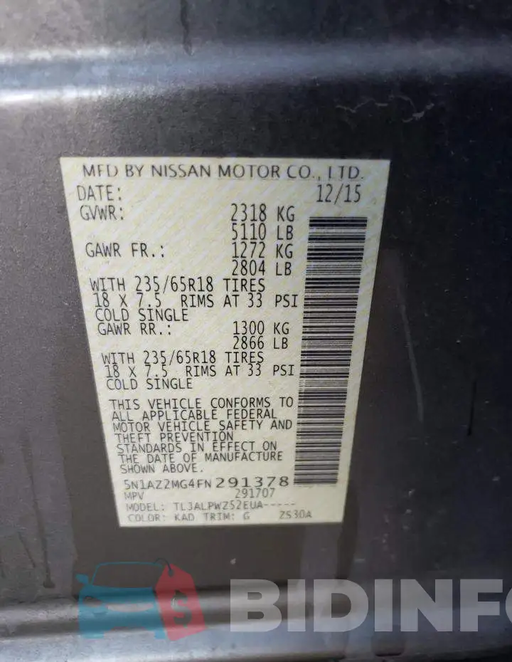 5N1AZ2MG4FN291378 Photo# 14