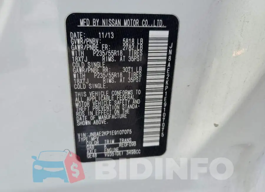 JN8AE2KP1E9107075 Photo# 14