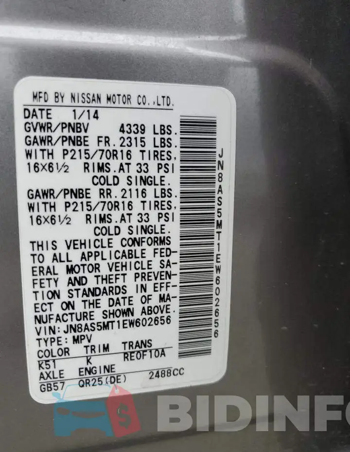 JN8AS5MT1EW602656 Photo# 13
