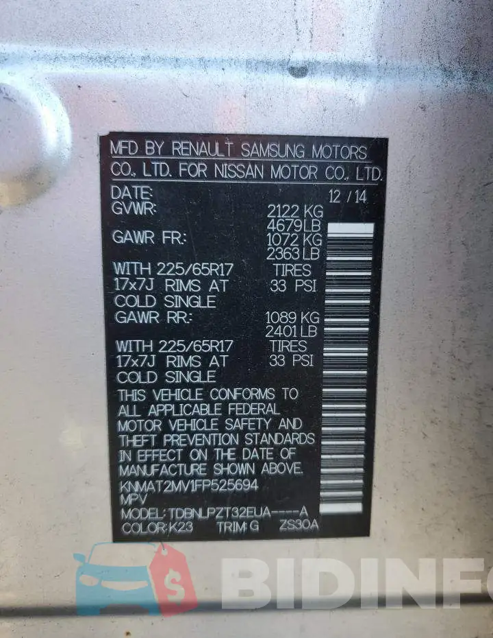 KNMAT2MV1FP525694 Photo# 13