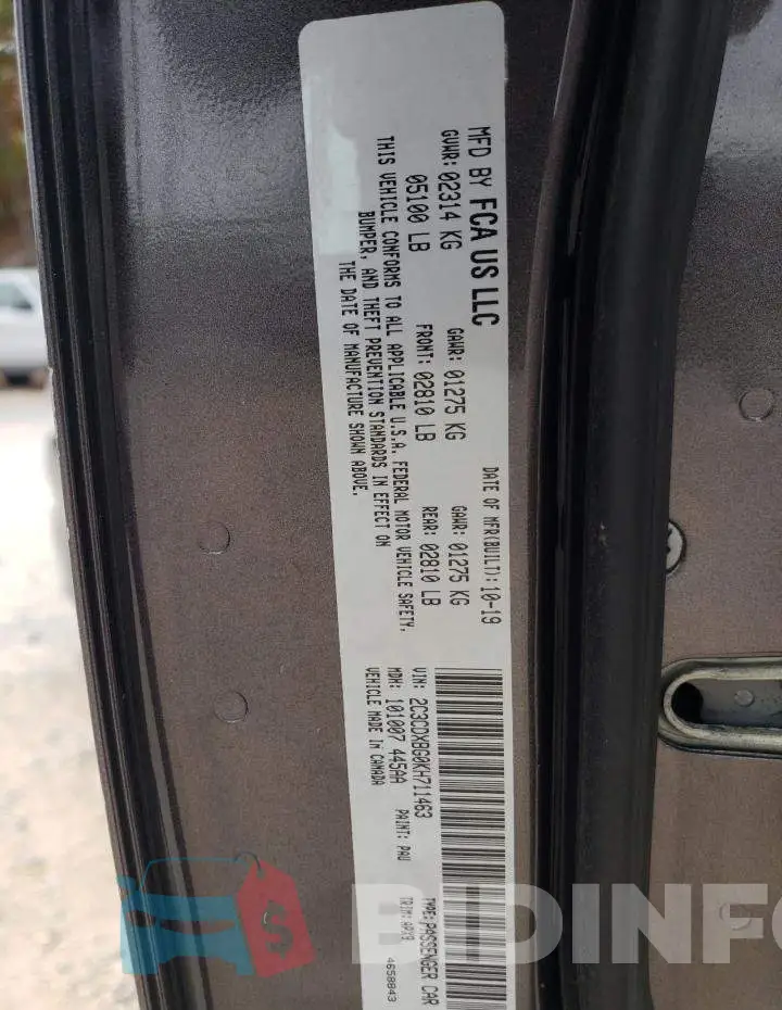 2C3CDXBG0KH711463 Photo# 12