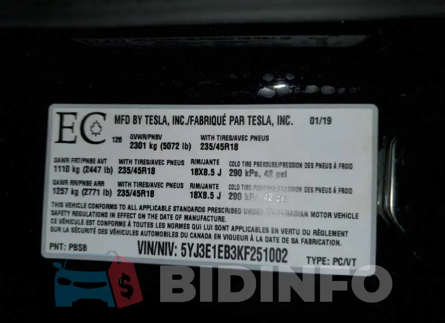 5YJ3E1EB3KF251002 Photo# 14