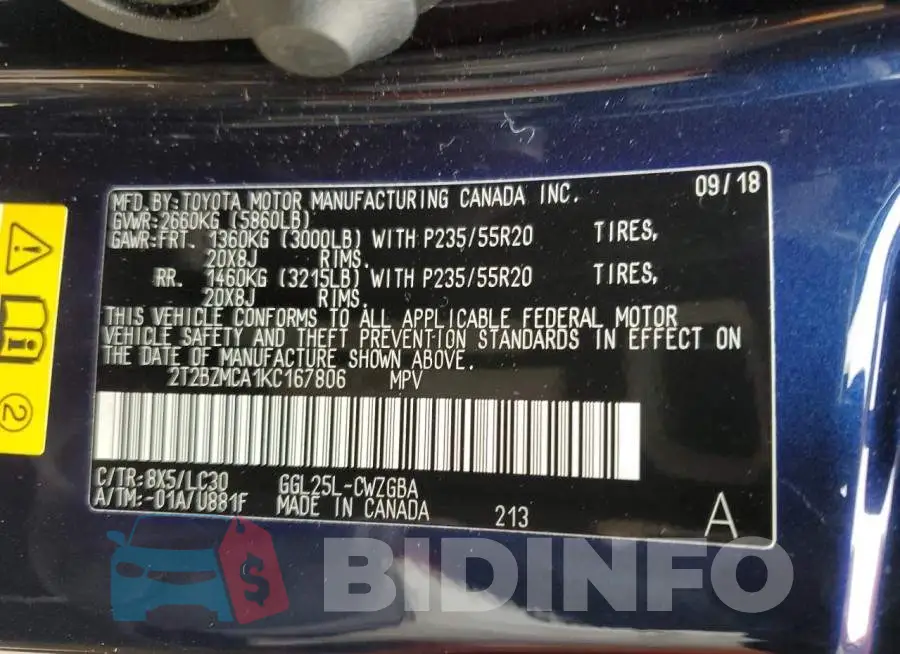 2T2BZMCA1KC167806 Photo# 13