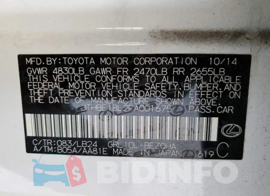 JTHBE1BL2FA001675 Photo# 12