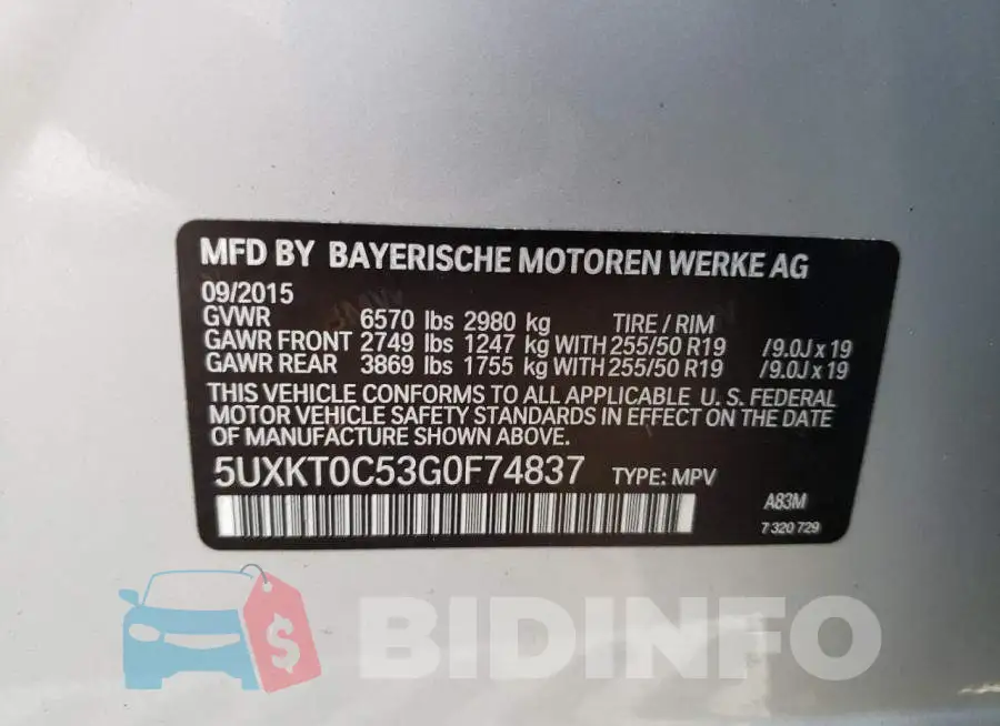 5UXKT0C53G0F74837 Photo# 13
