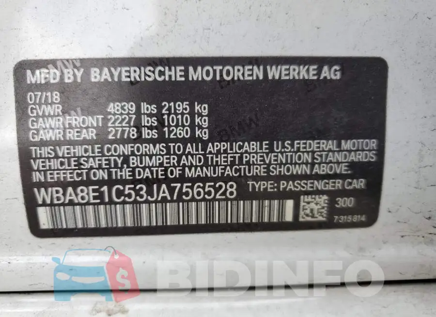 WBA8E1C53JA756528 Photo# 12