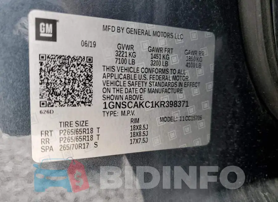 1GNSCAKC1KR398371 Photo# 13