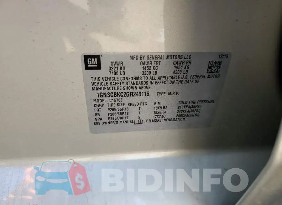 1GNSCBKC2GR243115 Photo# 13