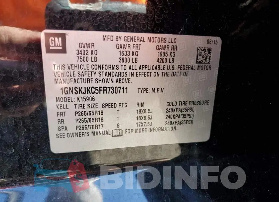 1GNSKJKC5FR730711 Photo# 14