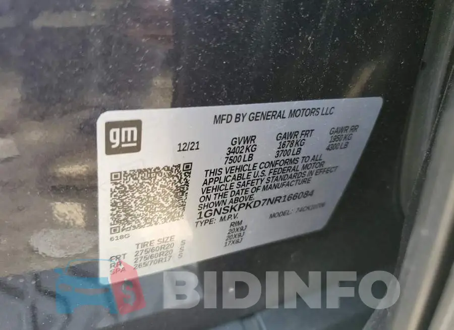 1GNSKPKD7NR166084 Photo# 12