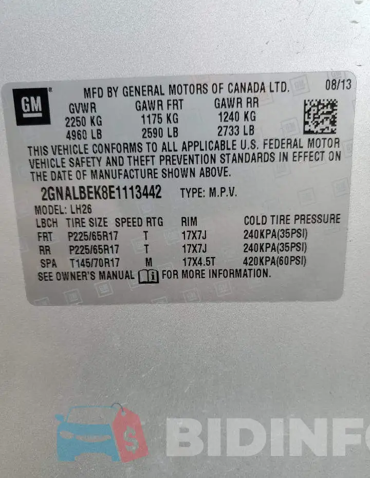 2GNALBEK8E1113442 Photo# 13
