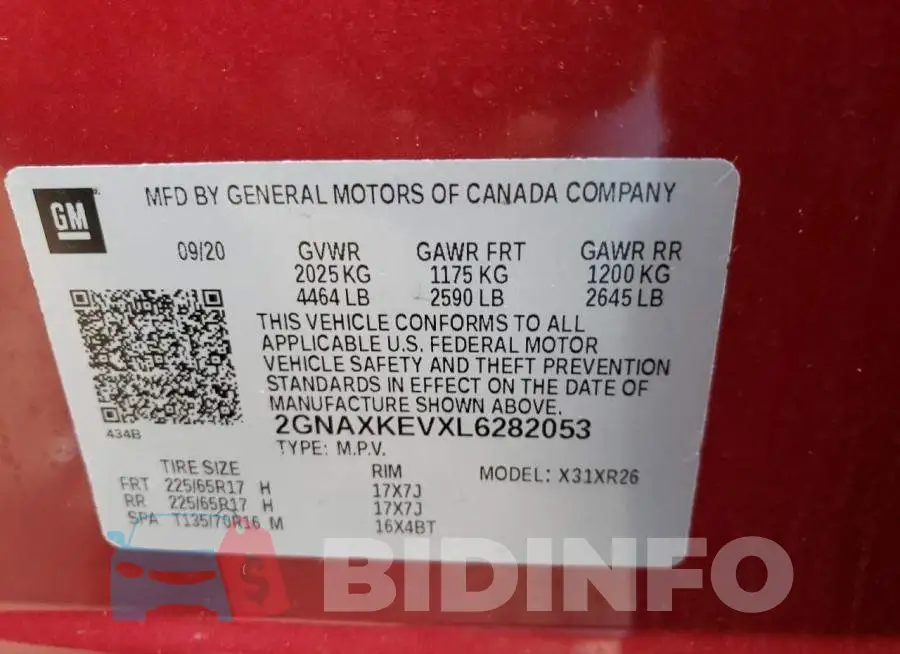 2GNAXKEVXL6282053 Photo# 13