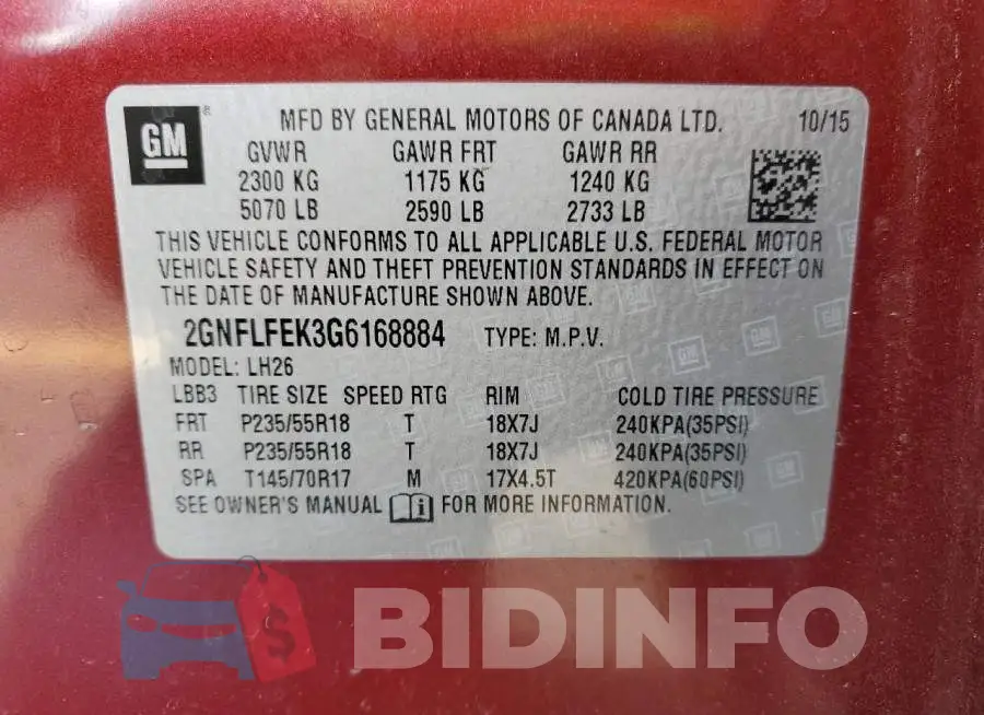 2GNFLFEK3G6168884 Photo# 12