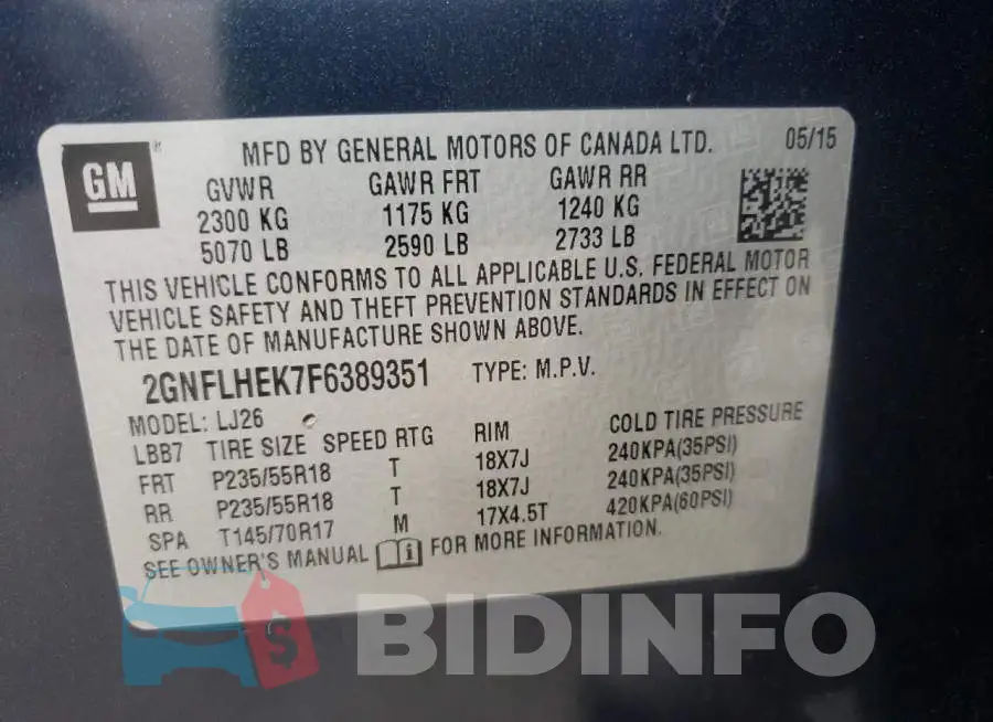 2GNFLHEK7F6389351 Photo# 10