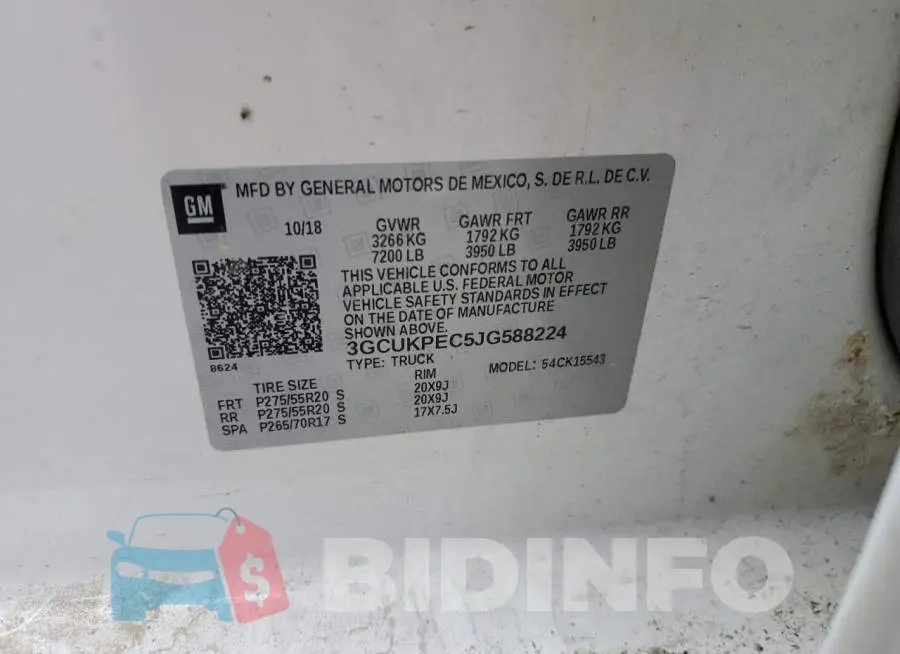 3GCUKPEC5JG588224 Photo# 13