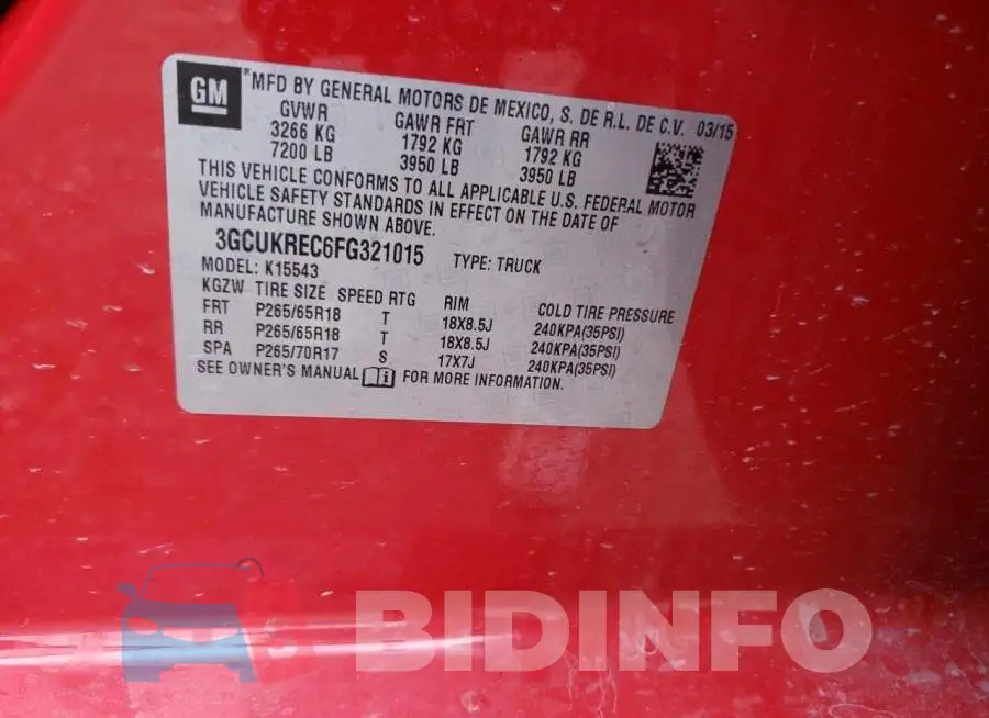 3GCUKREC6FG321015 Photo# 12