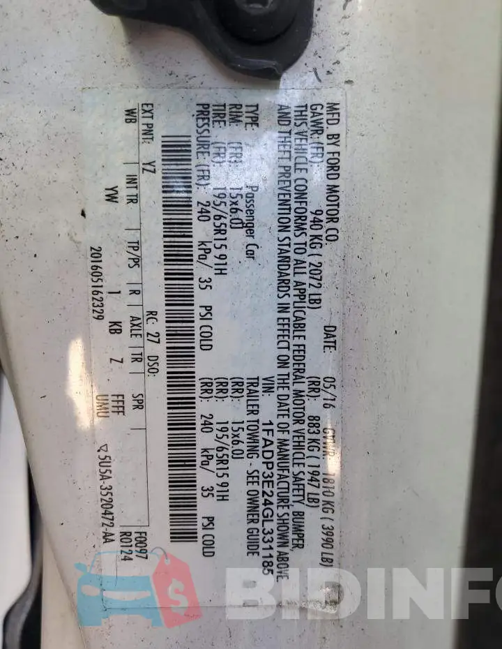 1FADP3E24GL331185 Photo# 12