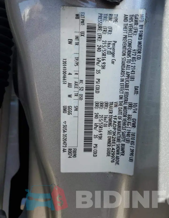 1FADP3K28EL429976 Photo# 12