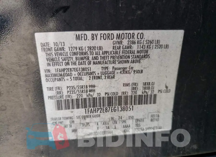 1FAHP2E87EG138051 Photo# 12