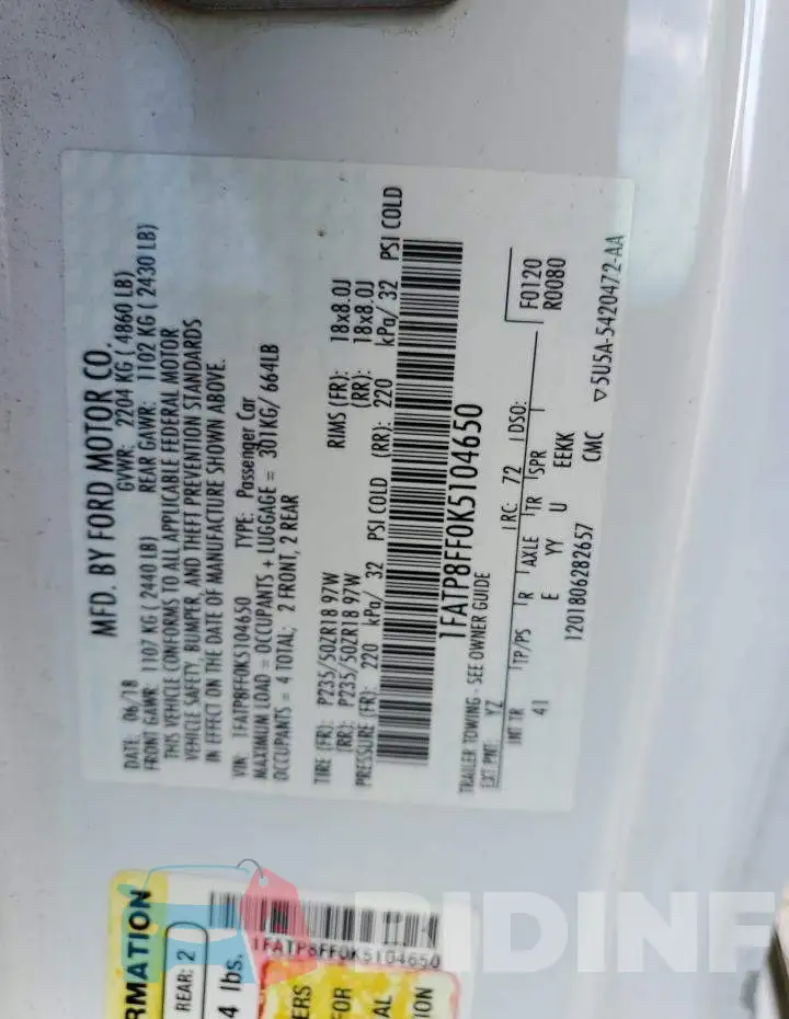 1FATP8FF0K5104650 Photo# 13