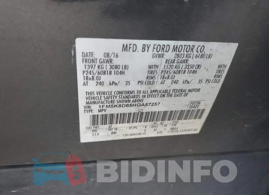 1FM5K8D85HGA57257 Photo# 14