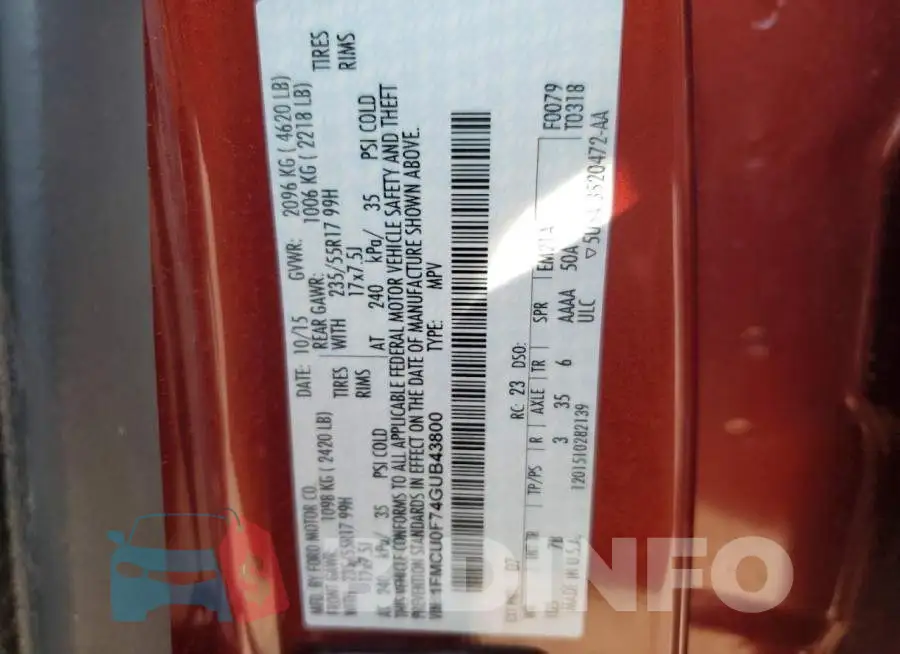 1FMCU0F74GUB43800 Photo# 13