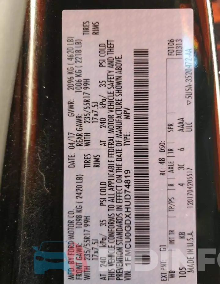 1FMCU0GDXHUD74819 Photo# 13