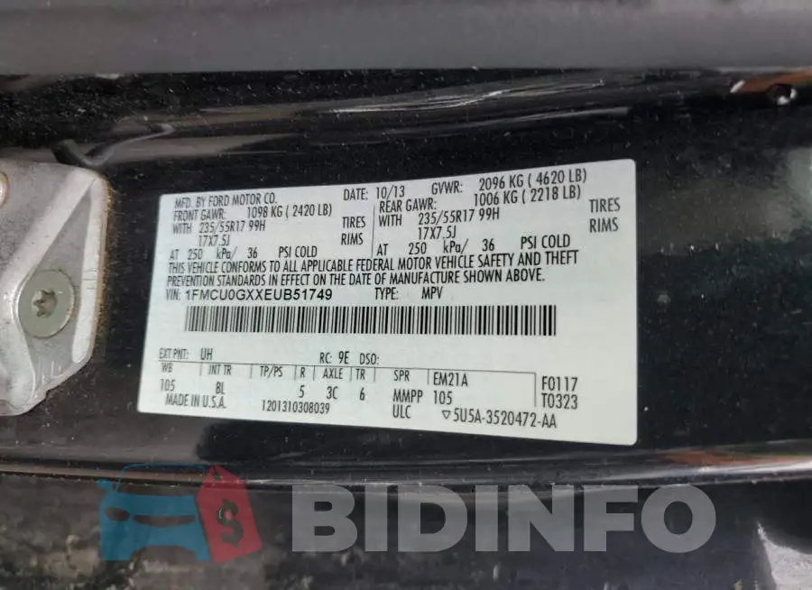 1FMCU0GXXEUB51749 Photo# 12